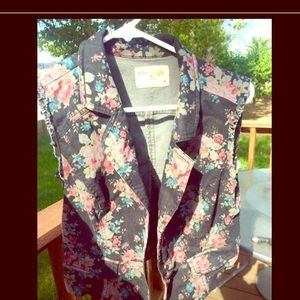 Free People Vest floral denim